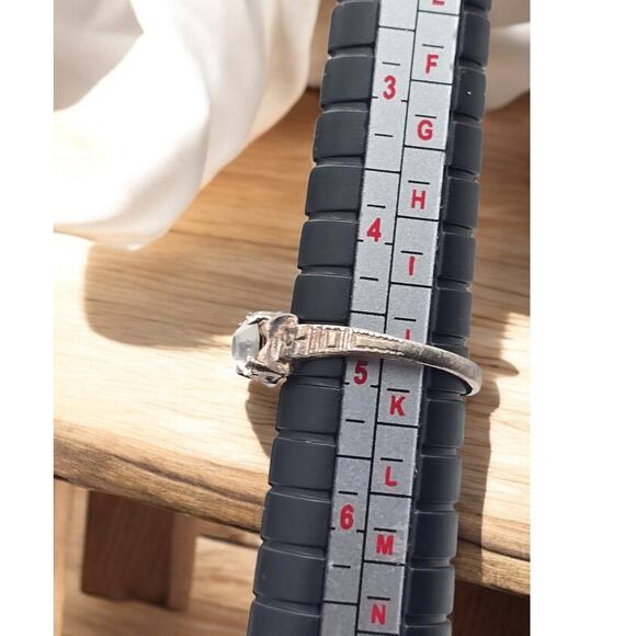 Medieval Revival Solitaire Ring – Sterling Silver Clear Faceted Stone Size 4.75 - Picture 6 of 7